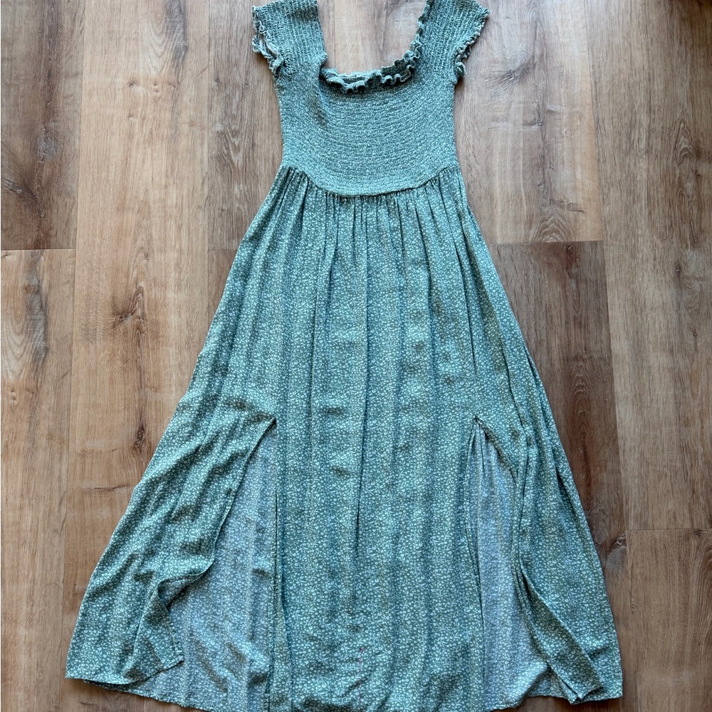 Green Maxi Dress with Ruffle Details